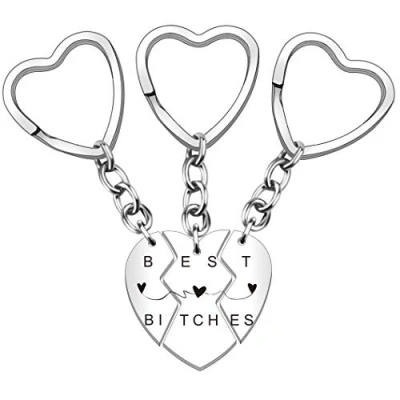 Image de HULALA Lot de 3 porte clés « Best Friends » pour femme avec pendentif puzzle en forme cœur gravé, cadeaux d&#039;amitié partir longue distance, Bitches, taille unique