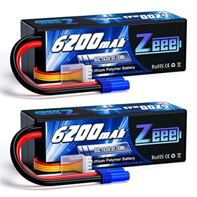 Image de Zeee 4S Lipo Batterie 6200mAh 14,8V 80C Coque Dure avec connecteur EC5 pour FPV Racing Drones Vélo de Route Quadcopters RC Evader BX Auto Car Truck LKW Truggy Hobby (2 Paquets)