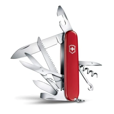 Image de Victorinox Huntsman Couteau de Poche Suisse, Léger, Multitool, 15 Fonctions, Tire Bouchon, Grand Lame, Ouvre Boite, Rouge