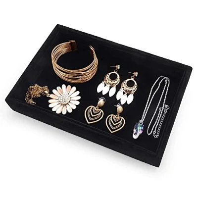 Image de Valyria Présentoir vide en velours pour boucles d&#039;oreilles et bagues (noir)
