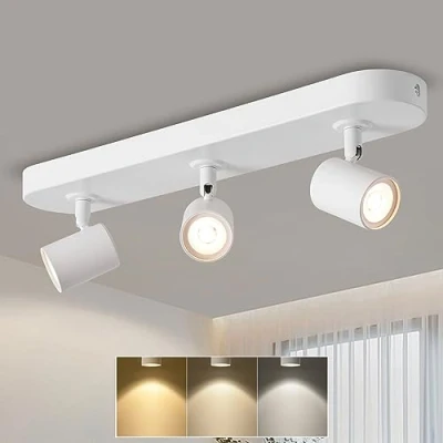 Image de ANWIO Plafonnier Spots, 3 Spots de Plafond LED Intérieur Max 40W, Blanc, Spot Pivotant (Ampoules Incluses).(EUCS LG11A)