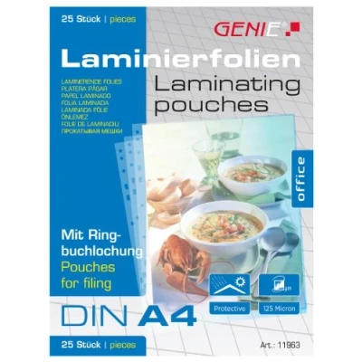 Image de Genie Lot de 25 pochettes à plastifier A4 avec marge et perforations Transparent