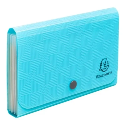 Image de Exacompta Réf. 55499E 1 Trieur valisette pocket Pop&#039;N Co couverture en PP recyclé 5/10ème et intérieur 6 compartiments fermeture par bouton pression dim 18x11 cm couleur cyan