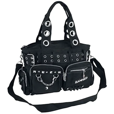 Image de Handtas met studs en oogjes zwart, Noir Noir/noir,