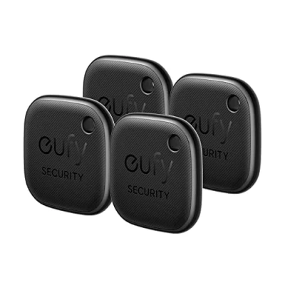 Image de eufy Security Localisateur d’Article Bluetooth 4 Pack, Détecteur de clés, Traqueur pour écouteurs et Bagages, téléphone, Résistant à l’Eau, Fonctionne avec Apple Find My (iOS Seulement)