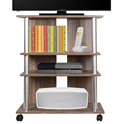Image de Bakaji Meuble TV en Bois MDF avec 3 étagères, Support pour Console de Jeux vidéo DVD et 4 Roues, à roulettes Design Moderne, Dimensions 60 x 45 80,5 cm, Bras (Brown)