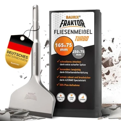 Image de BAURIX® Burin carrelage SDS Plus [165 x 75 mm] Système FRAKTOR® pour enlever sans effort les carreaux et colles à Burins en acier spécial 42CrMo