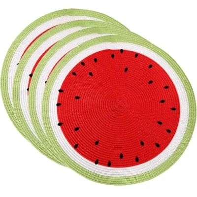 Image de SCF2017 Lot de 4 sets table ronds en plastique tissé 38 cm, élégants et pratiques, pastèque