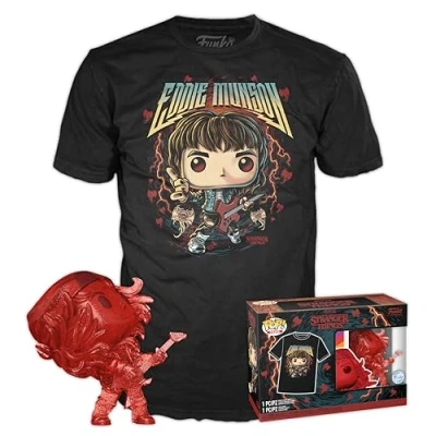 Image de Funko Pop! &amp; Tee: Stranger Things Hunter Eddie with Guitar Small (S) T Shirt Vêtements avec Une Figurine en Vinyle à Collectionner Idée de Cadeau Jouets et Top Manches Courtes