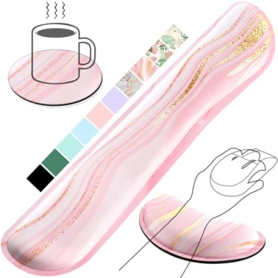 Image de Gimars Repose Poignet Clavier, Reposes Poignets Souris Ergonomique en Mousse à Mémoire, Support Tapis de Clavier Gel Coude avec Base Antidérapant PU pour Bureau Gamer, Ordinateur, Rose Doré