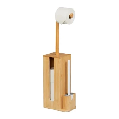 Image de Relaxdays Serviteur WC, Non Fixe, Brosse et Porte Brosse, H x L P : 72,5 26 15 cm, Nature Blanc