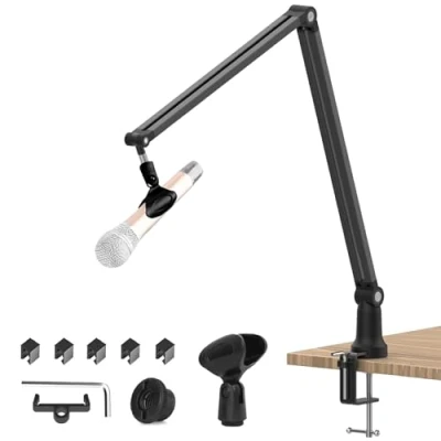 Image de Focenat Bras de Micro Réglable, Support Microphone avec Pince Micros, Adaptateur 3/8&quot; 5/8&quot; Vis, pour Streaming Podcasts Enregistrement, Compatible Blue Yeti
