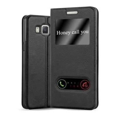 Image de cadorabo Coque pour Samsung Galaxy A5 2015 en Noir COMÈTE Housse Protection avec Stand Horizontal et Deux Fenêtres Portefeuille Etui Poche Folio Case Cover