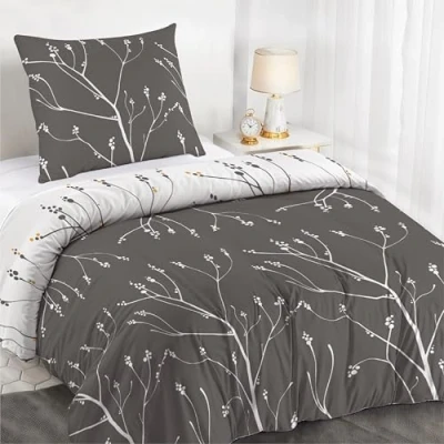 Image de Dreamzie Housse de Couette 155x220 cm avec 2 Taies d&#039;oreiller 80x80 cm, Motif Abstrait Gris Blanc, Parure Lit Fermeture Éclair, Linge Lit, Oeko TEX