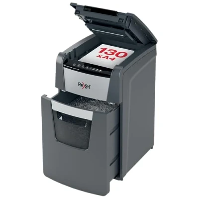 Image de Rexel 2020130M Auto+ 130M Destructeur de Documents Automatique Coupe Micro Sécurité P5, Capacité 130 Feuilles, Corbeille 44 litres Amovible
