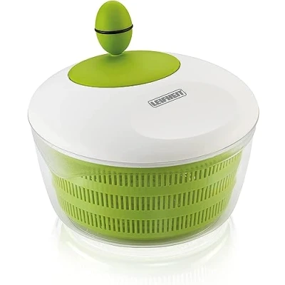 Image de Leifheit Essoreuse à salade en plastique Trend, mécanisme d&#039;essorage manivelle, bouton ergonomique, utilisable comme saladier ou passoire, blanc et vert