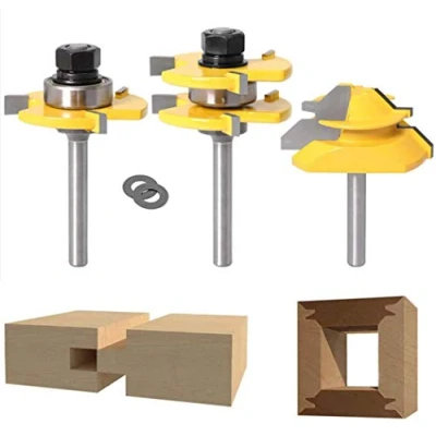 Image de 45 Degrés Verrouiller Mitre Routeur Bit + Mèche de Langue Fraise à Rainurer, Bois pour Outils Menuiserie (1/4&#039;&#039; (6,35mm))