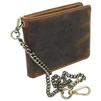 Image de Visconti Portefeuille de Motard en cuir avec chaîne sécurité RFID Plus Tap and Go CHN, Tan à l&#039;huile, Taille unique,
