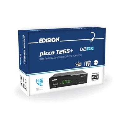 Image de EDISION Picco T265+ Récepteur Terrestre TNT DVB T2 et par Câble C, H265 HEVC FTA Haute définition, PVR, USB, HDMI, SCART, Capteur IR, Prend en Charge USB WiFi, IR Télécommande Universelle 2en1