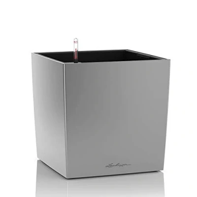 Image de Lechuza Pot de Fleurs d&#039;Interieur Premium Cube Réserve d&#039;Eau Intégrée Coloris Argent 50 x cm