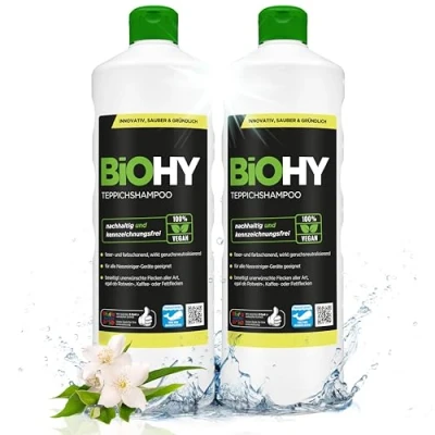 Image de BiOHY Shampoing pour tapis (2 x 1l Bouteille) Concentré de nettoyant idéal enlever les taches tenaces bien toléré par animaux (Teppichshampoo)