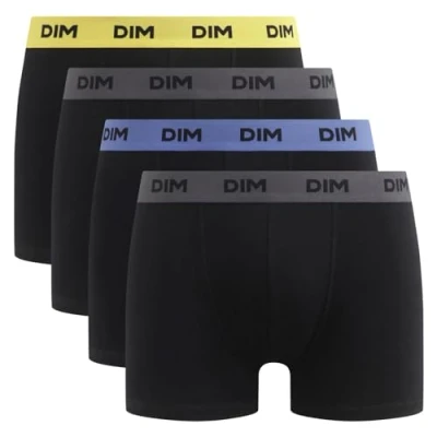 Image de DIM Boxer Homme Mix and Colors Coton Stretch x4, Noir ceinture jaune/bleu/gris, L