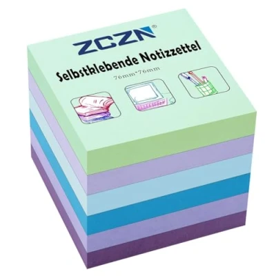 Image de ZCZN 6 Blocs Feuillets Autocollantes 480 de 76 x 76mm, 80 par Notes Convient aux Mémos, Messages, Rappele 5 Couleur
