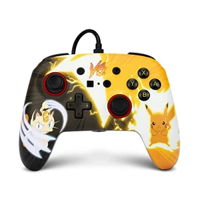 Image de PowerA manette filaire améliorée pour Nintendo Switch, modèle Switch OLED et Lite, accessoire de jeu, filaire, sous licence officielle Pokemon: Pikachu vs. Meowth