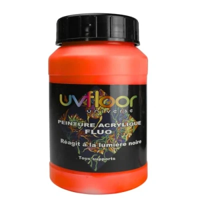 Image de UV FLOOR Peinture Acrylique Rouge Fluo Spéciale Lumière Noire Et Ultra Violet Flashy Fluide Pigmentée Fluorescent 250ml