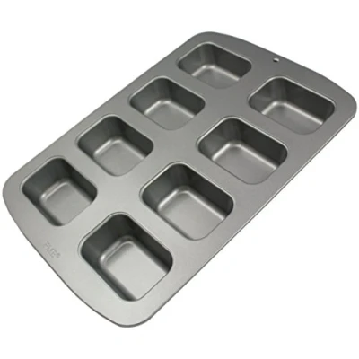 Image de PME CSB107 Moule Anti adhérent en Acier au Carbone pour 8 Mini Pains Rectangulaires, Silver, 37,3 x 26,1 3,6 cm
