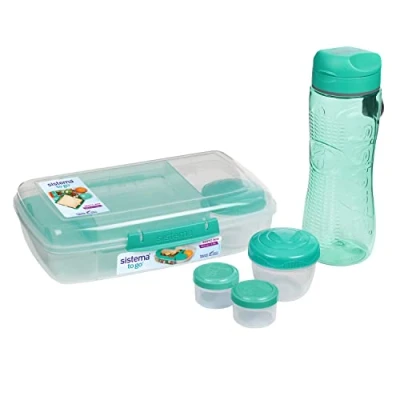 Image de Sistema To Go boîte repas et récipients pour avec gourde (800 ml), à bento (1,76 l), 2 pots sauces yaourts Sans BPA Lot de 6