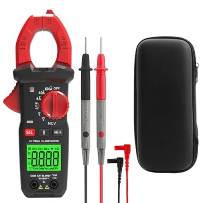 Image de pince ampèremétrique AC DC True Rms 4000 comptes, multimètre à rétroéclairage, compteur de courant numérique pour la mesure AC/DC, tension, courant, température, résistance, continuité, diode
