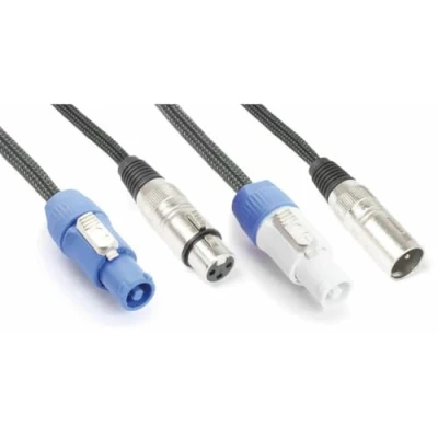 Image de PD Connex CX06 2 Câble Combiné XLR PowerCon Alimentation et Signal DMX 2m Idéal pour Relier vos Jeux de Lumière en Un Seul