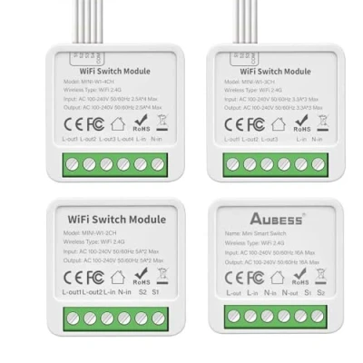Image de Tuya Mini Interrupteur Intelligent WiFi/Zigbe, Module de commutation WiFi 1/2/3/4 Gang Disjoncteur Relais Smart Life Compatible avec Alexa et Google Home Assistant (WiFi, 4Gang 10A)