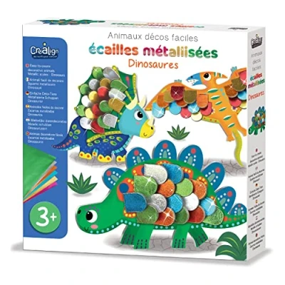 Image de Créa Lign Coffret Loisir Créatif Animaux décos faciles Ecailles métallisées Dinosaures Dès 3 Ans CL189, bleu