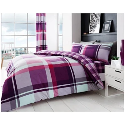 Image de GC GAVENO CAVAILIA Duvet Set Parure de lit et taies d&#039;oreiller Waverly Check qualité supérieure Entretien Facile Réversible, Mélange Polycoton Polyester Coton, Violet, Simple