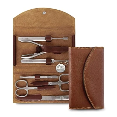 Image de nippes Solingen Kit de manucure classique qualité supérieure 7 pièces Étui en cuir vachette véritable Marron Acier inoxydable Sans nickel et Fabriqué à Solingen/Allemagne