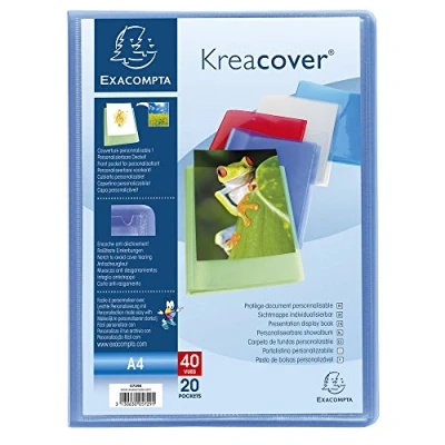 Image de Exacompta Réf. 5729E 1 Protège documents Kreacover Chromaline 20 pochettes cristal lisse 40 vues pour A4 dim 24 x 32 cm couverture en polypro semi rigide 5 couleurs aléatoires