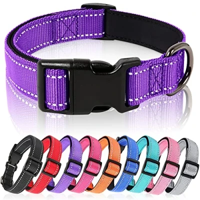 Image de HEELE Collier Chien, Réfléchissant pour en Néoprène Doux, Rembourré et Respirant Nylon, Ajustable Les Chiots Petits Moyens Grands Chiens, Violet, S