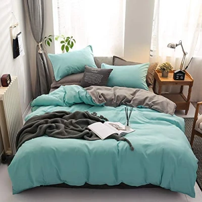 Image de Damier Parure de lit réversible 3 pièces en microfibre ultra douce avec housse couette 220 x 240 cm et 2 taies d&#039;oreiller 80 fermeture éclair