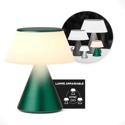 Image de Lexon lampe de bureau LED LUMA M, table sans fil tactile avec variateur d&#039;intensité et synchronisation multi lampes, 9 couleurs lumière pour bureau, chambre chevet Vert Foncé