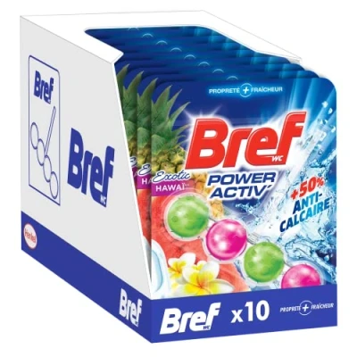 Image de Bref WC Power Activ&#039; Exotic Hawai Lot de 10 Blocs (10x50g) Produit Nettoyant Anti calcaire Mousse Nettoyante