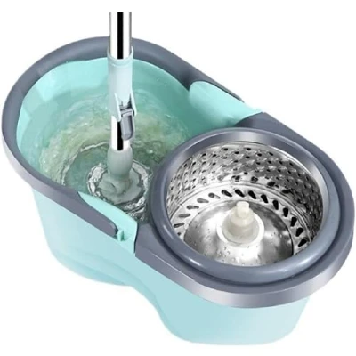 Image de JUNYFFF Balai Serpillère Essoreur avec Seau, Rotatif À 360 Balais Nettoyer Sol, Vadrouille Rotative pour Le Nettoyage du Ensemble De 1X Et 4X Tête Vadrouille,Vert