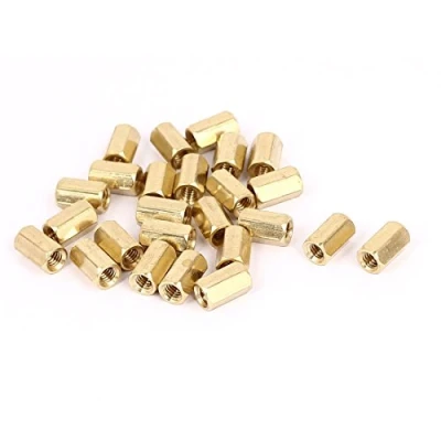 Image de sourcing map Entretoise Hexagonale Écrou Filetage Femelle M4 x 10mm Laiton 25Pcs