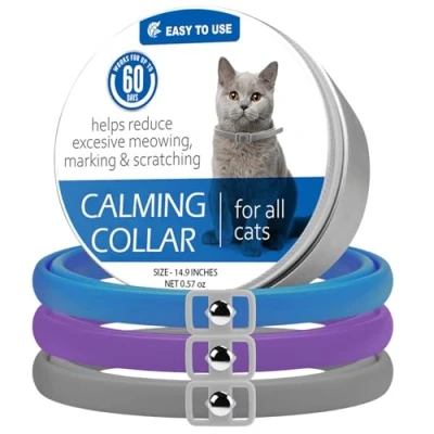 Image de Wisebom Collier Apaisant pour Chats 3 Pcs, Calmant aux Phéromones, Réglable Imperméable Chat, Anti Anxiété Naturel Sûr Chat Tous Types de 38cm