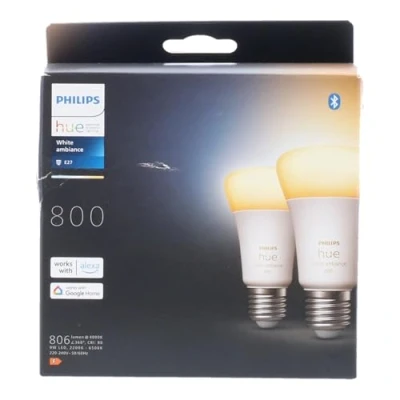 Image de Philips Hue White Ambiance, ampoules LED Connectées E27, équivalent 60W, 800 lumen, Compatible Bluetooth, pack de 2, fonctionne avec Alexa, Google Assistant et Apple Homekit