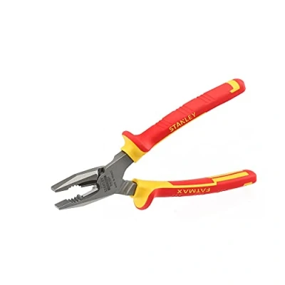 Image de Stanley 0 84 001 Pince Universelle Isolée 185 Mm Gamme Fatmax Poignée Bi Matière 1000V Tête Chromé Inoxydable Taillants Trempés Haute Fréquence Normes En 60900, Iec/Cei 900, Vde 0680
