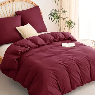 Image de WAVVE Parure de lit, 3 pièces, Housse Couette 200 x cm et taies d&#039;oreiller 80 cm, en Microfibre, avec Fermeture éclair, Douce Infroissable, 2 m, Rouge