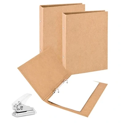 Image de 2 pièces Classeur A5 en Papier Kraft Anneaux Rechargeable Classeurs à pour Bureau l&#039;école Multifonction Bricolage Fournitures avec Perforatrice