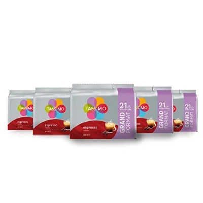 Image de TASSIMO, 105 dosettes Espresso, Compatibles avec les machines Cafés Riche et Généreux, 5 packs de 21